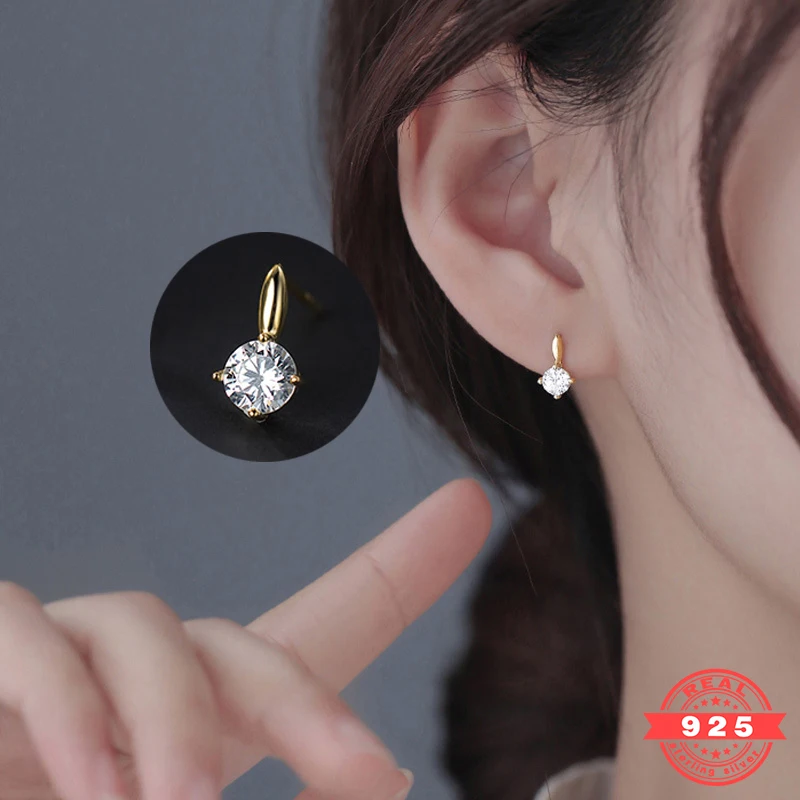 925 Sterling Silver Fashion Round Zircon Stud Earrings Light Luxury Ladies Valentine's Day Gift Wedding Earring Jewelry RD030