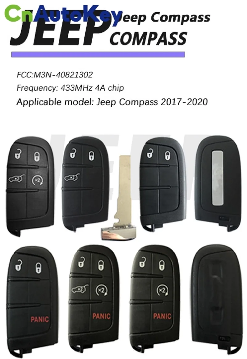 CN086038 Original For Jeep Compass 2017-2020 2/3/4/5 Button Smart Remote Control Key 433mhz 4A Chip FCC M3N-40821302 Keyless go