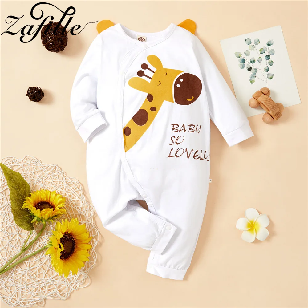 

ZAFILLE 2021 Autumn Winter Boy Clothes Baby Cartoon Griaffe Baby's Rompers Toddler Infant Kids Jumpsuits Bodysuit Clothes 0-24M