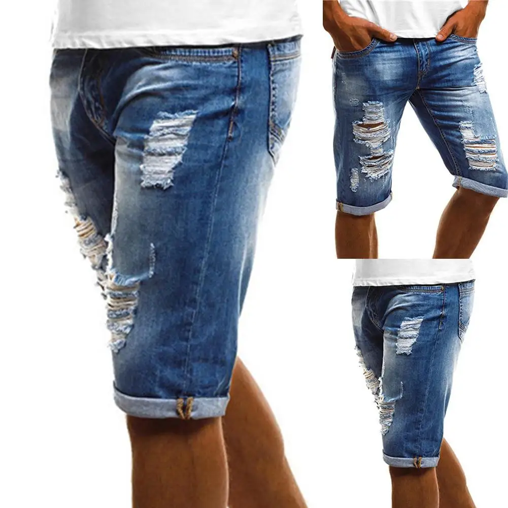 Quần Jean Nam Quần Short Rip Curl Mới Thời Trang Plus Kích Thước Vintage Nam Mùa Hè Quần Jeans Rách Bật Lên Vòng Thứ Năm Quần Denim quần Short Jeans