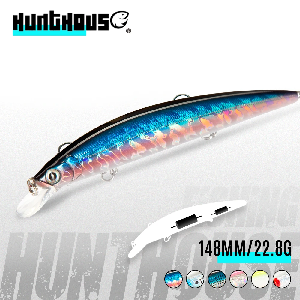 Hunthouse tide slim wobblers minnow 148mm 22.8g floating minnow fishing lure hard bait isca sea bass leurre brochet beach fish