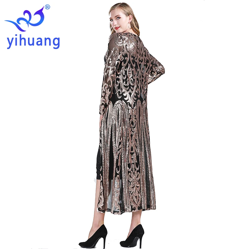 Fashion New Women\'s Clothing Long Sequin Open Front Long Sleeve Mesh Cardigan Blouse Cover Coat Evening Prom Party Tops Gift