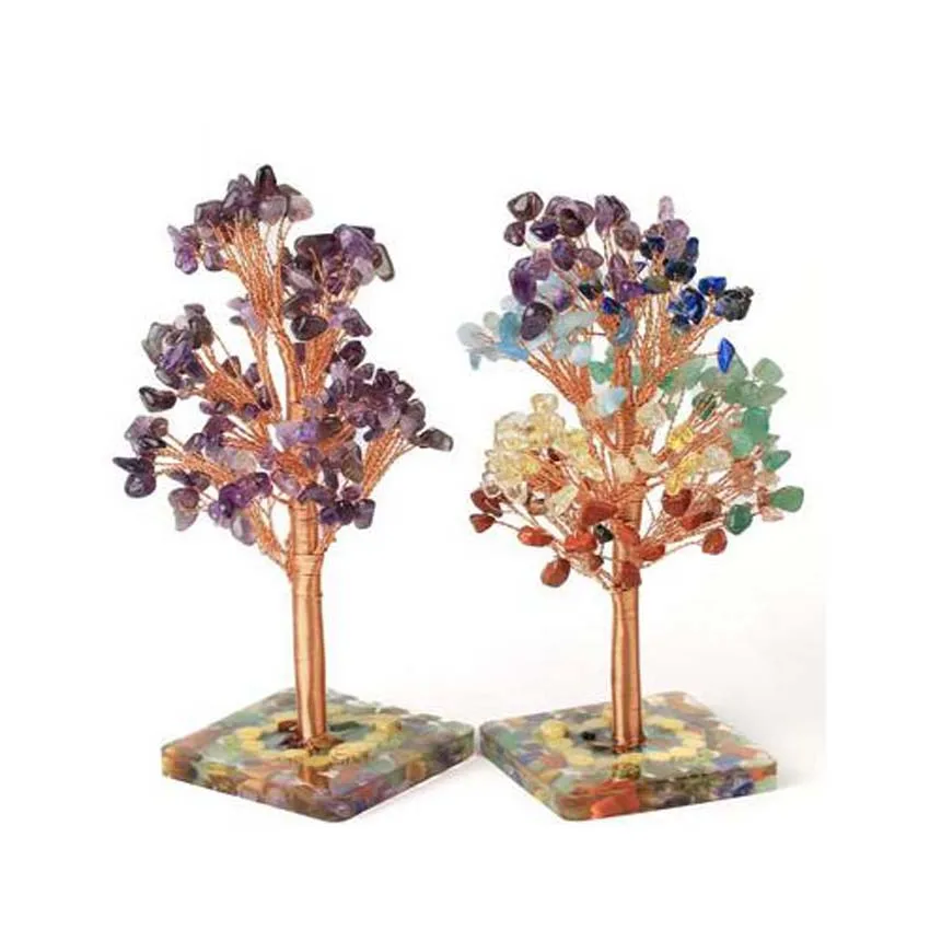 

KFT 7 Chakra Natural Crystal Tree of Life Money Tree Agate Slices Resin Base Reiki Tumbled Stone Fengshui Home Decor Decoration