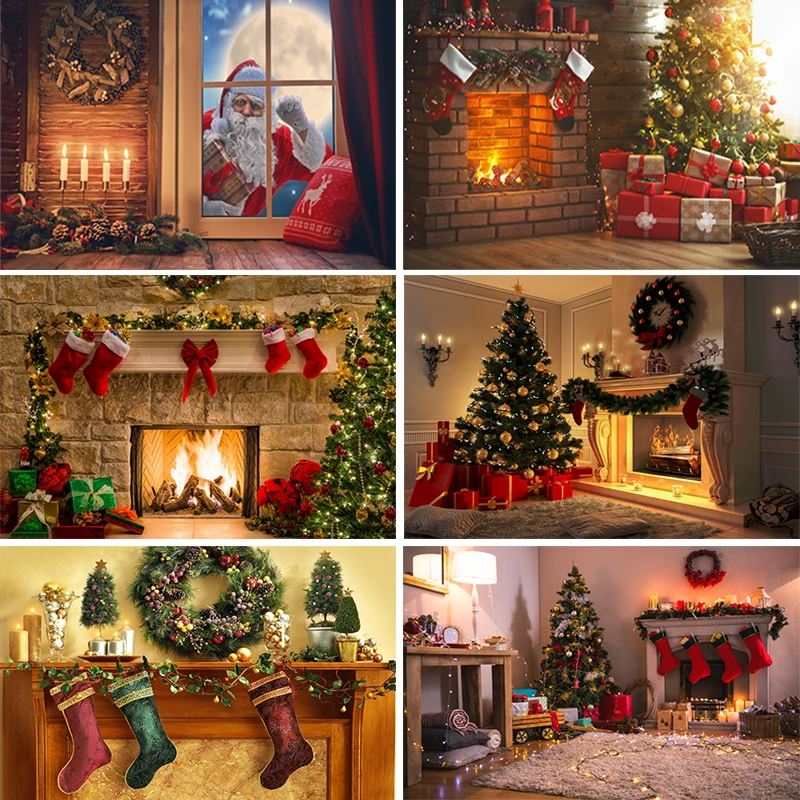 Sensfun 8 Options Christmas Backdrops For Photography Fireplace Christmas tree Gift Backdrops For Photo Studio Custom Photocall