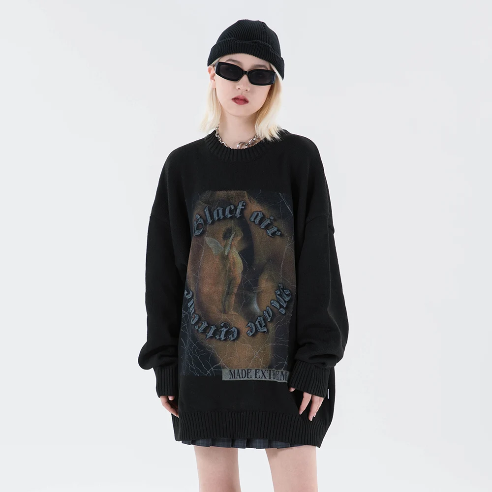 

Vintage Gothic Style Winter Punk Goth Clothes Women New Oversized Sweaters Long Sleeve Top Korean Fashion New Streetwear