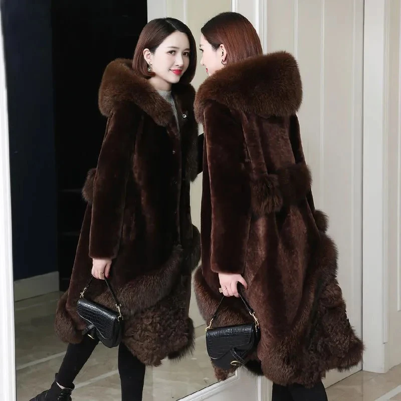 2021ใหม่ฤดูหนาว Mink ขนสัตว์ขนสัตว์แกะตัด Parkas Coat ผู้หญิง Faux Mink Fur หญิงอบอุ่น hooded Fur Overcoat