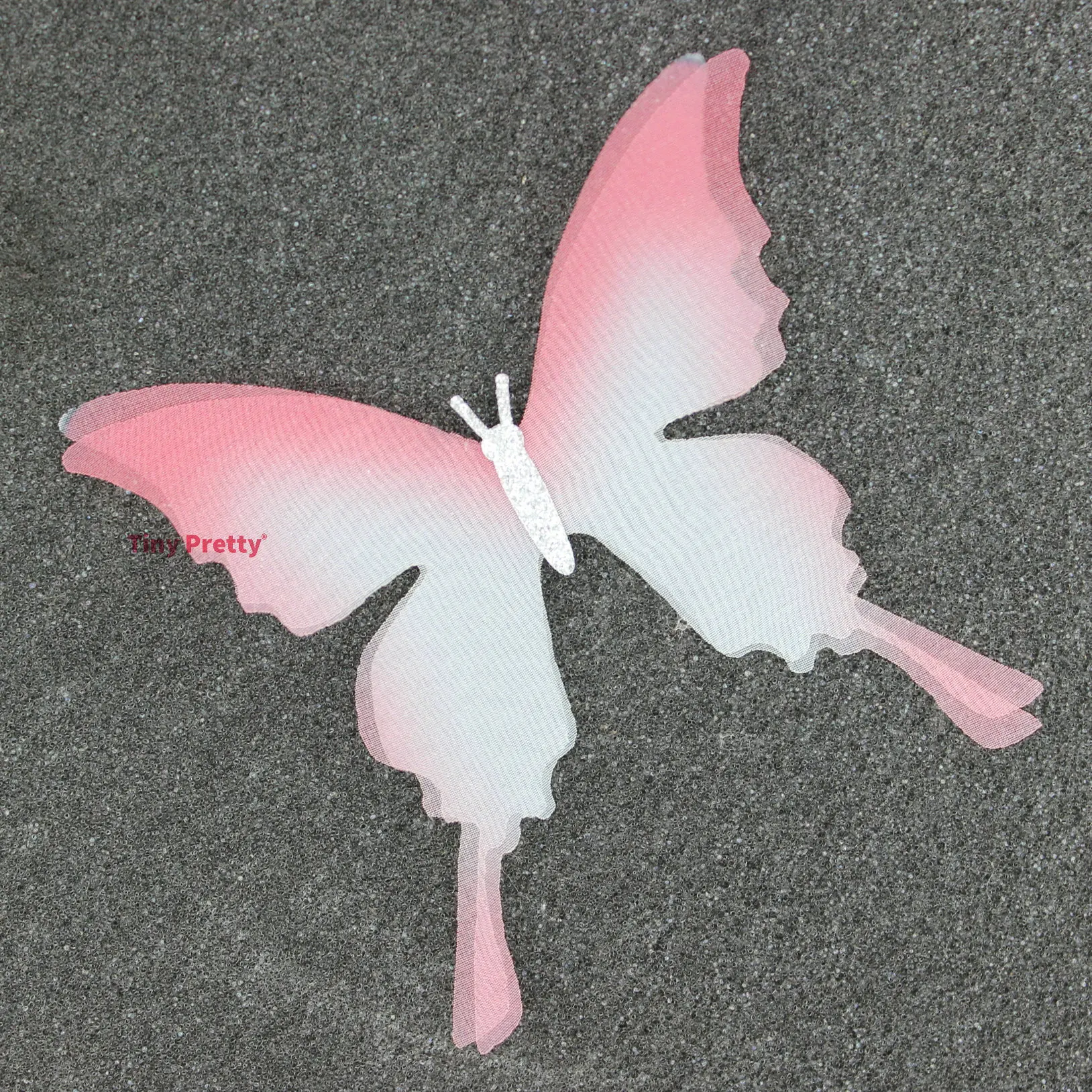 5PCS Gradient Pink Fabric Butterfly Appliques 10cm Organza Butterflies With Glitter Body for Wedding Party Decoration