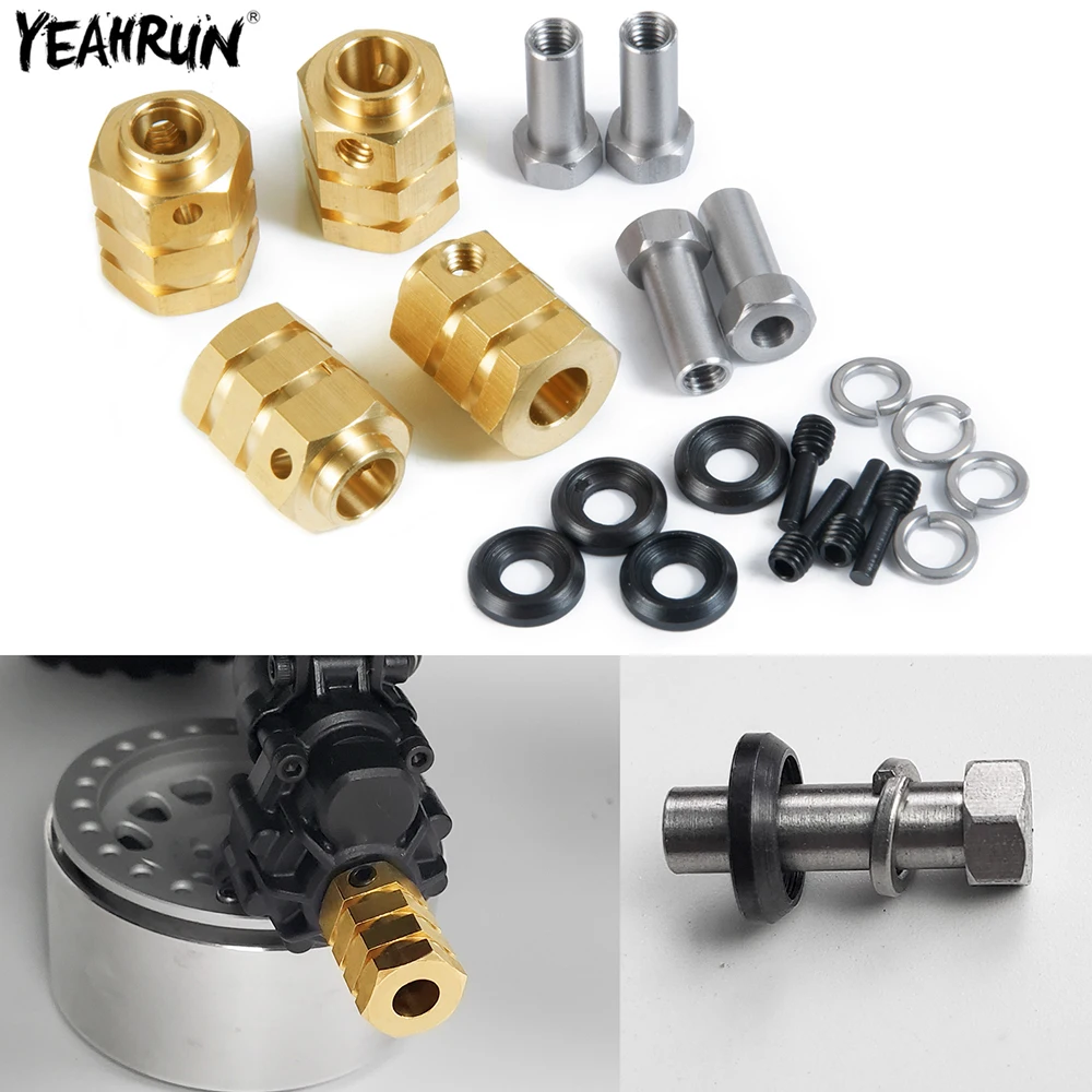 YEAHRUN 4Pcs 5mm/8mm/11mm Heavy Duty Brass Counterweight 15mm Wheel Hub Hex Adapter  for 1/10 TRX4 TRX6 RC Crawler Car