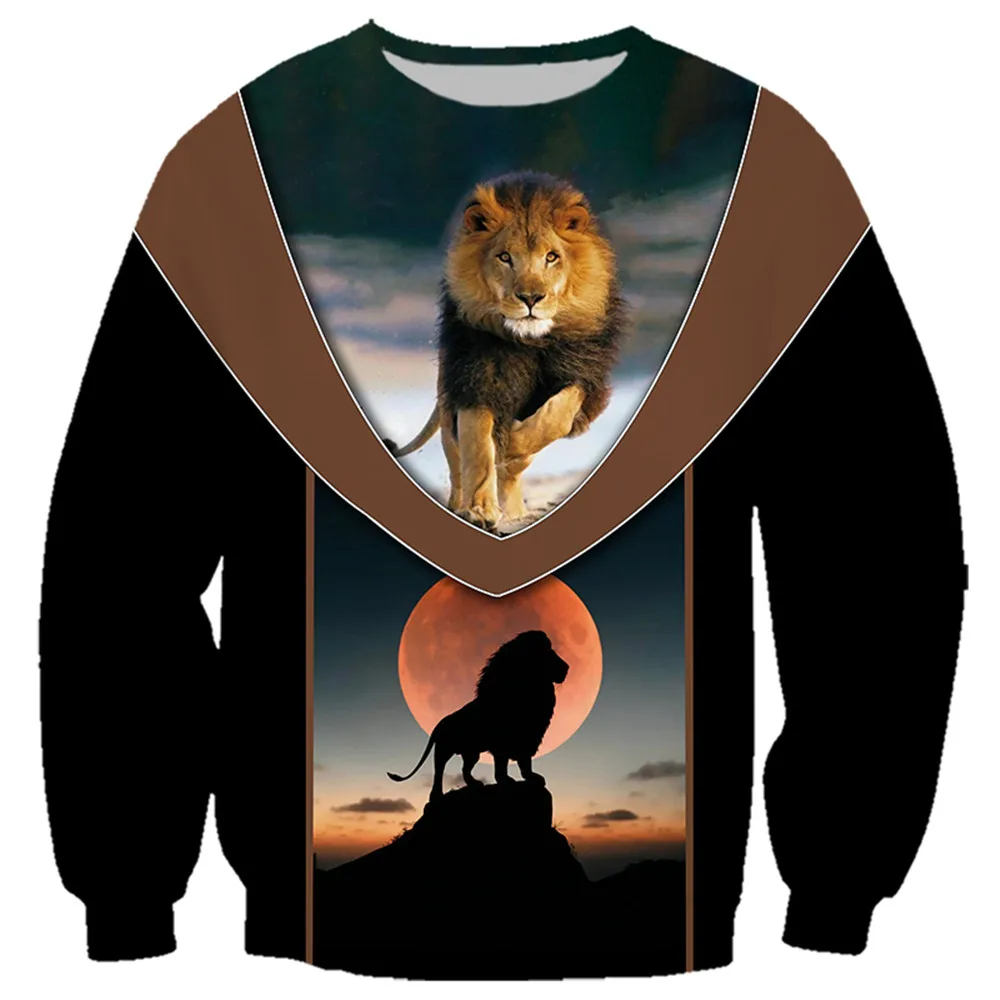 

HX Animals Sweatshirts 3D Graphics Sunset Lion Sportswear Fashion Splicing Pullovers Funny Casual Men for Women Clothing