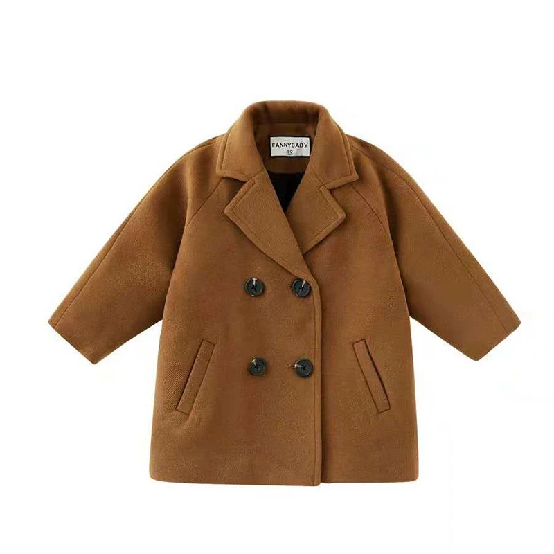 Winter Grid Jackets Boys Girls Woolen Double-breasted Baby Boy Trench Coat Lapel Autumn Kids Outerwear Coats Wool Coat Overcoat