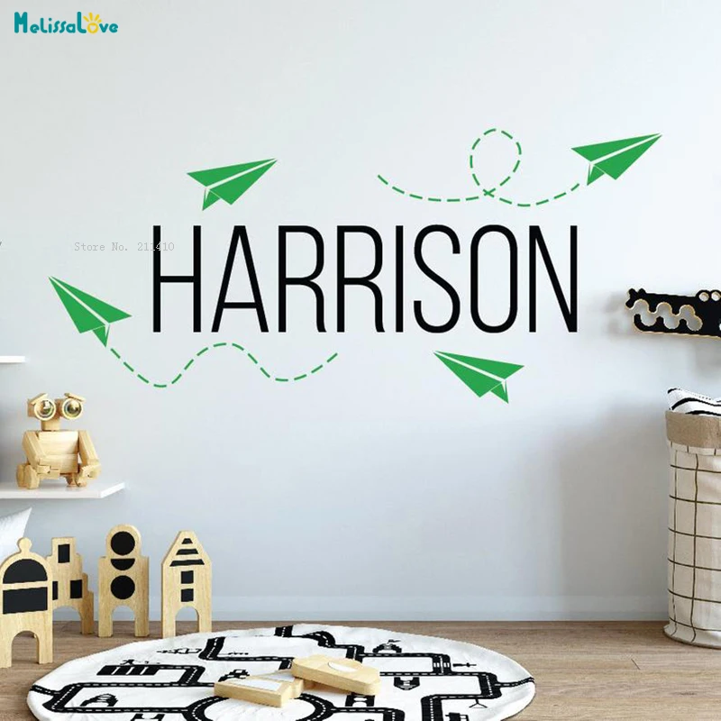 Paper Airplane Custom Name Wall Sticker Home Decoration for Kids Boys Room Personalized Aviation Décor Vinyl Murals TY2499