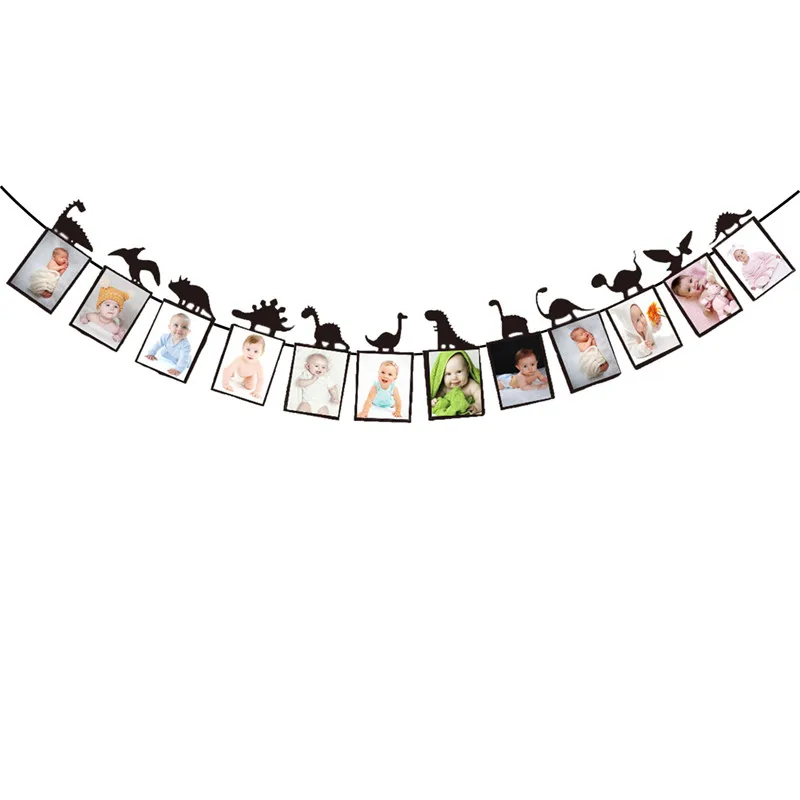 1Set Dinosaur Photo Banner Balloon Happy Birthday Cake Topper 12 Month Banner Party Baby Shower First Birthday Decoration
