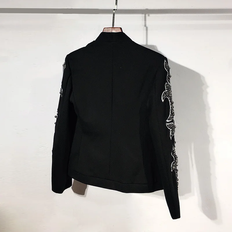 Men's Designer Embroidery Gems Beading Jacket Wedding Party Suit Runway Fashion Nightclub Singer Performance Costumes Black Coat