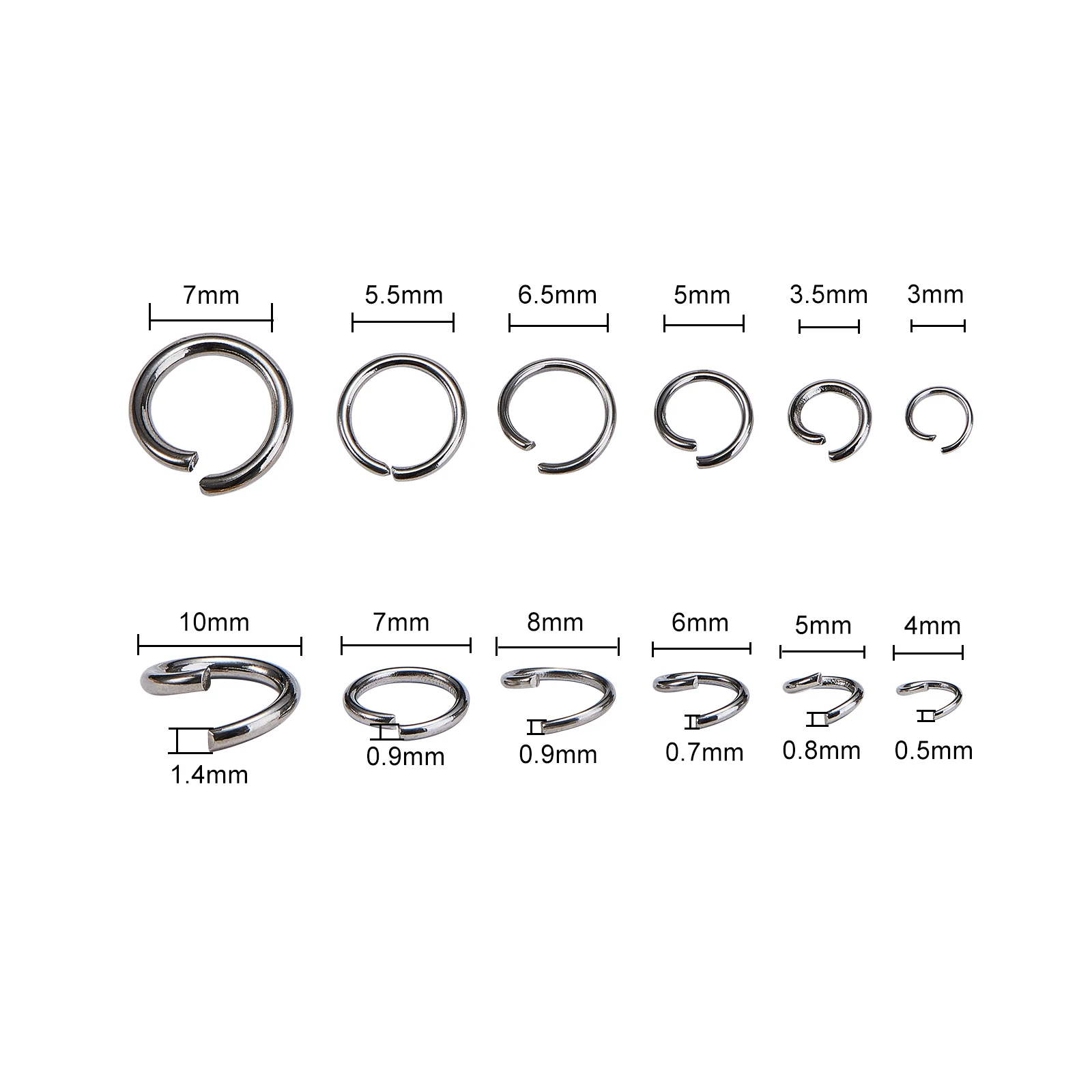 540Pcs/box 4mm 5mm 6mm 7mm 8mm 10mm 304 Stainless Steel Open Jump Rings Split Rings for Earring Jewelry Findings DIY Making