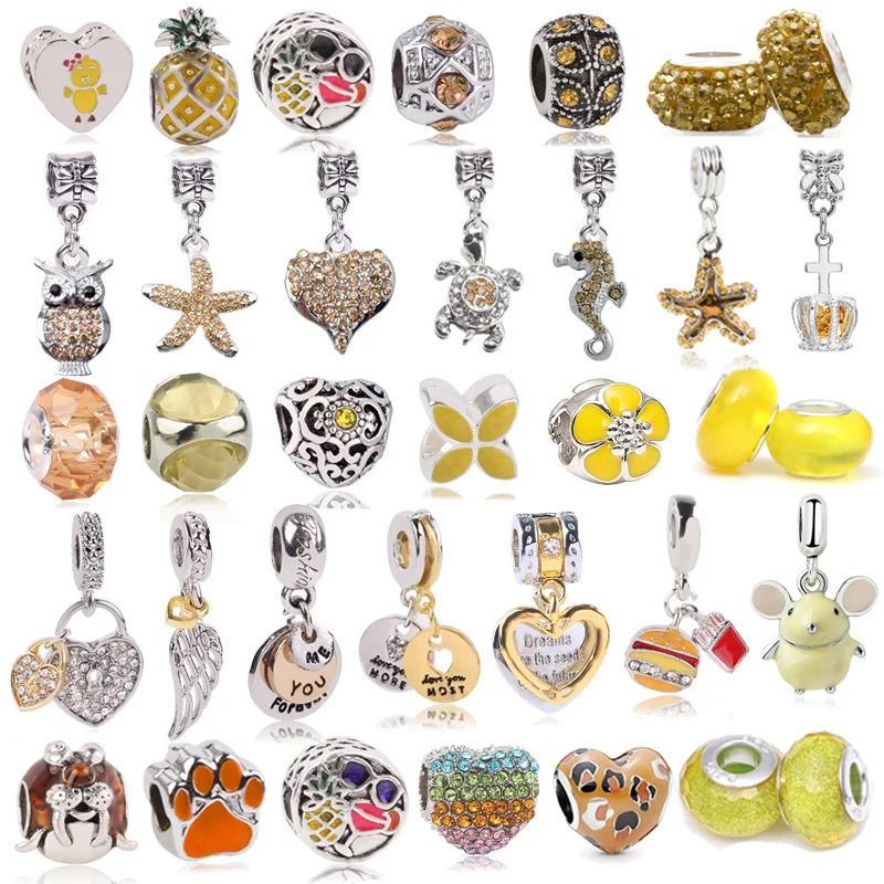 Boosbiy 2pc Silver Plated Yellow Cartoon Bear Chick Charm Beads DIY Brand Bracelets & Necklaces For Women Jewelry Accessories