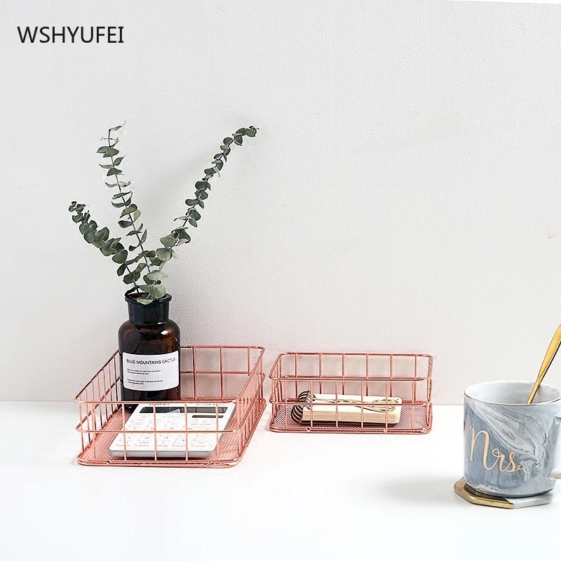 

Металлическая Корзина WSHYUFEI, декоративные украшения, плетеная корзина для фруктов, Настольная ручка для хранения, косметическое хранение, подходит для дома и офиса