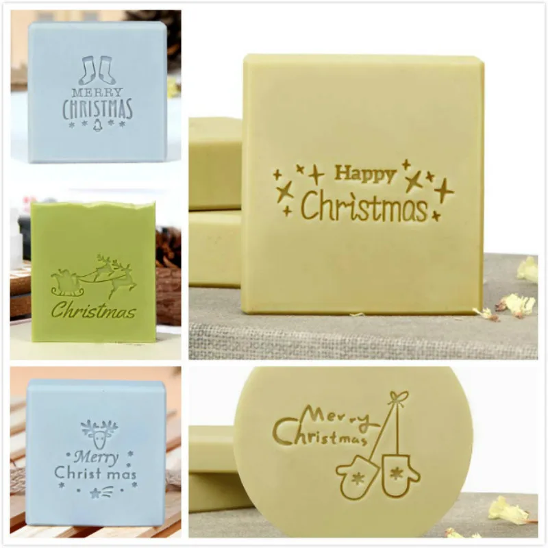 Happy Christmas Series Acrylic Soap Stamp Handmade Soap Seal Letters And Patterns Transparent Chapters DIY Soap Making Tools