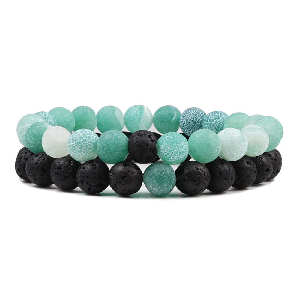 1-2PCS Natural Lava Stone Beaded Bracelets Set