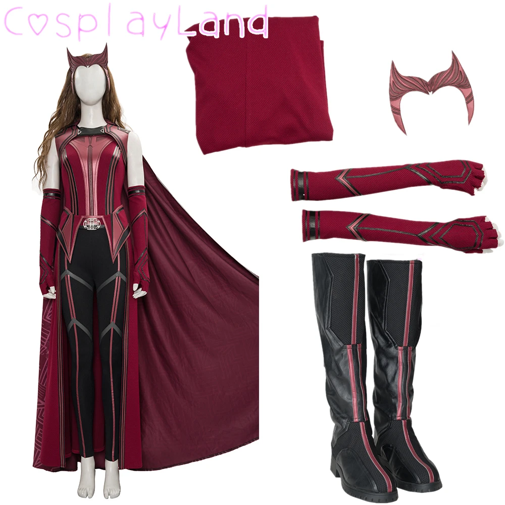 Superheroine Wanda Outfit Scarlet Cosplay Witch Costume Maximoff Red Suit with Mask High Heel Shoes Halloween Carnival Costumes