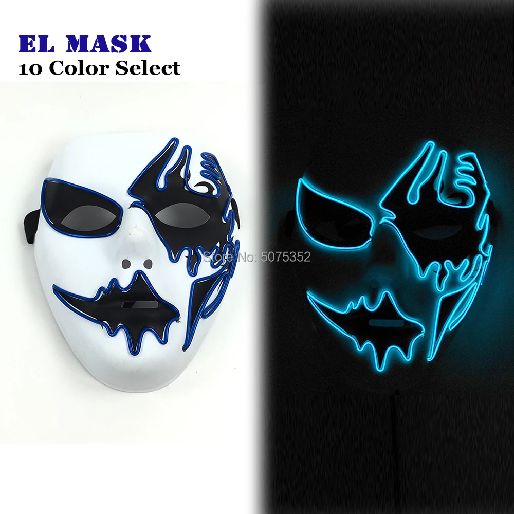 Hand-Painted Demon Scary EL Mask Halloween Horror Face Light Up Mask Neon Led Flashing Mask Powered By DC-3V Inverter