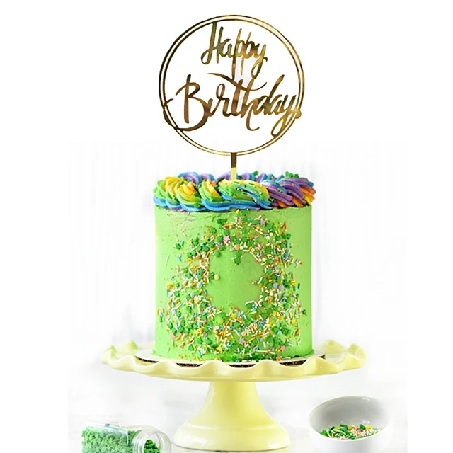Gold Silber Alles Gute zum Geburtstag Kuchen Topper Acryl Klassische Geburtstag Cupcake Topper Dessert Dekoration für Baby Dusche Kuchen Liefert