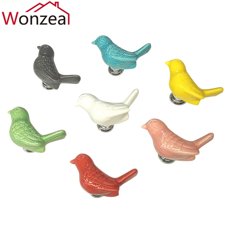 1PCS Cute Birds Ceramic Knobs 3D Cartoon Dresser Drawer Handles Kids Cabinet Cupboard Pulls Furniture Handles Hardware