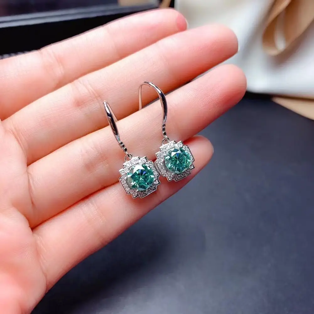 shiny green moisanite dangling earrings 925 sterling silver hook earrings ring necklace jewelry set annivgift sparkling