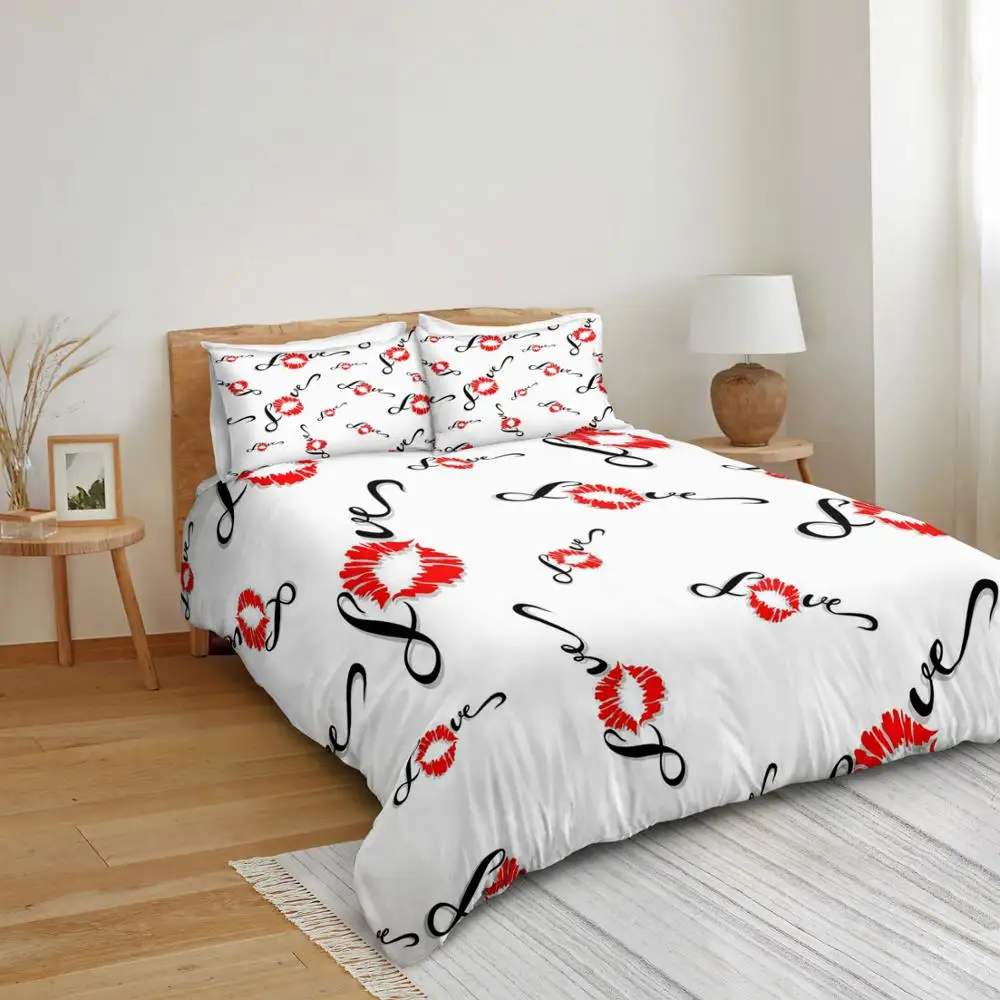 Sexy Lips Bedding Set Beautiful Red Glitter Duvet Cover Set Kisses Bedclothes Fashion Home Textile Queen King for Girlfriend