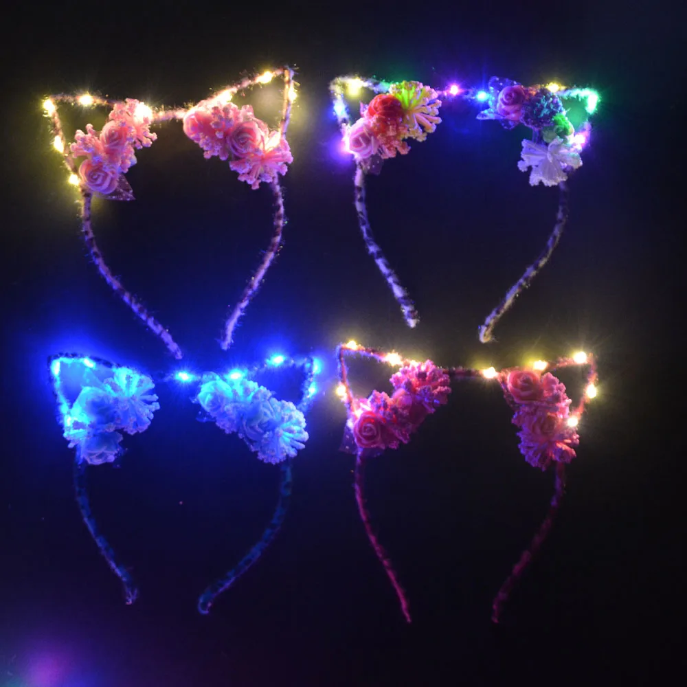 1 stücke Frauen Mädchen Krone Hase Fuchs Katze Ohr Haar Hoop Glow String Licht Stirnband Party Geschenk Cosplay Geburtstag Hochzeit Festival – Detail 9