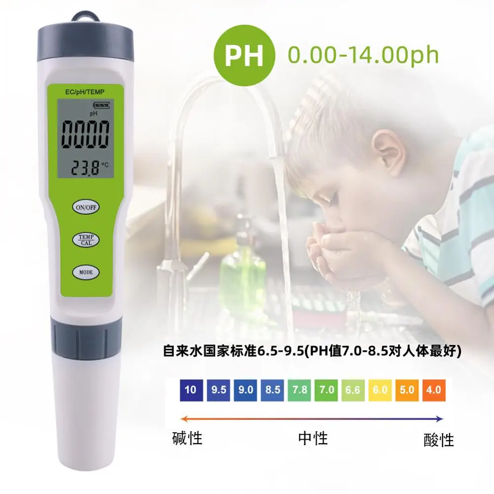 Stylo de Test Portable 3 en 1 Ph/ec/temp, testeur de qualité de l'eau, pour piscine, maison