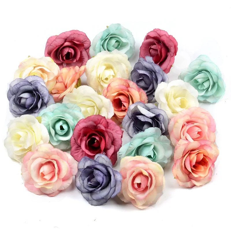 10PCS 4.5cm Mini Artificial Silk Rose Flower Heads For Home Wedding Decoration Wreath Gift Box Craft DIY Scrapbook Fake Flowers