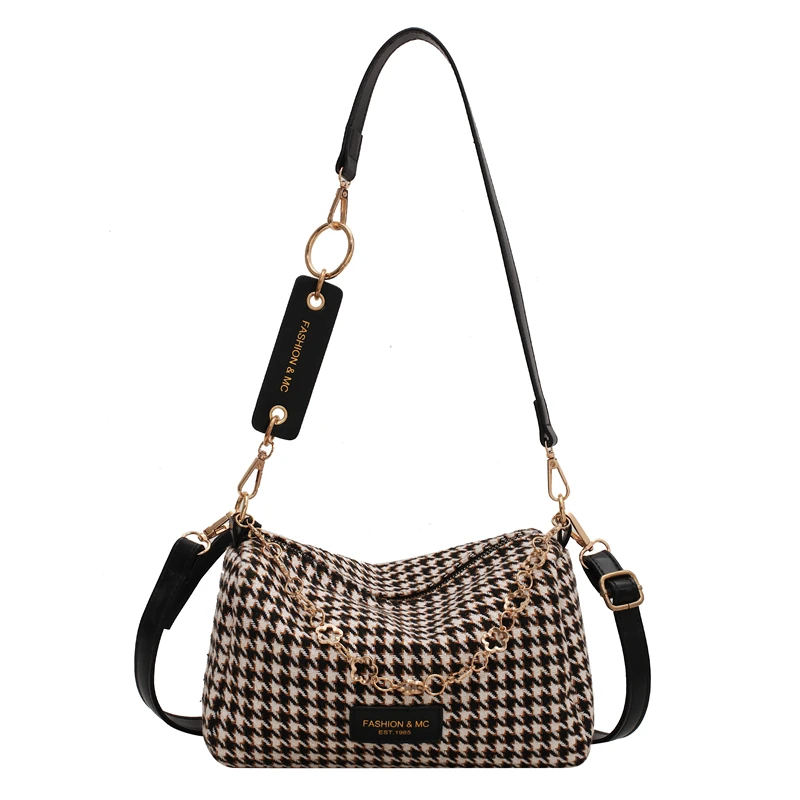 Small Chain Houndstooth Shoulder Crossbody Bags Woolen Cloth Luxury Designer Women 2021 hit Winter Handbags and Purse Branded