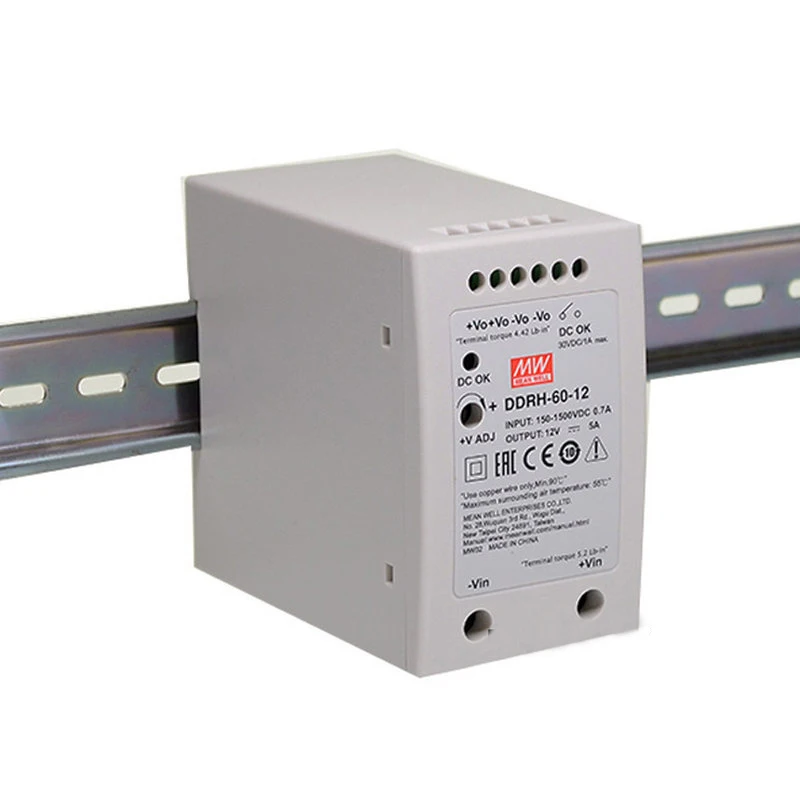 (Meanwell) DDRH-60 -5/12/24/48 Vdc Din Rail لوحة إمداد الطاقة لوازم محولات تيار مستمر إلى تيار مستمر 150-1500Vdc
