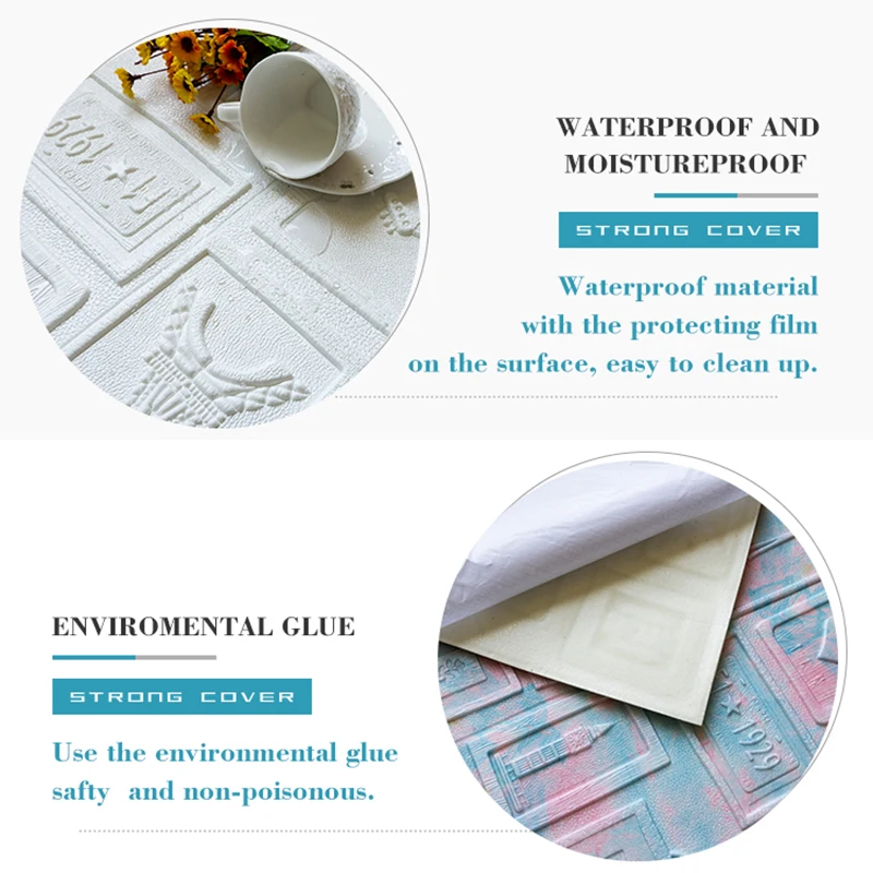 HMSYK PVC Self-adhesive 3D Wall Stickers Decorative Bedroom  Living Toom TV Background Wall Paper Waterproof Soft Bag Wallpaper
