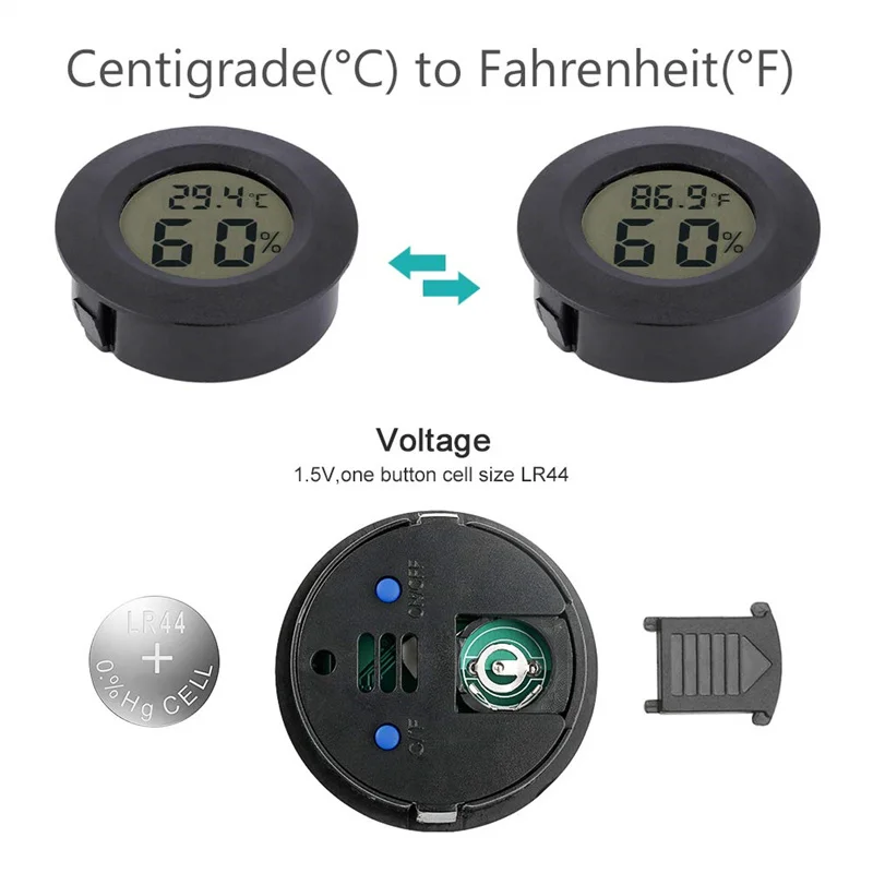 Mini LCD cyfrowy termometr miernik higrometr okrągły kształt wyświetlacz LCD gad akwarium miernik temperatury i wilgotności detektor