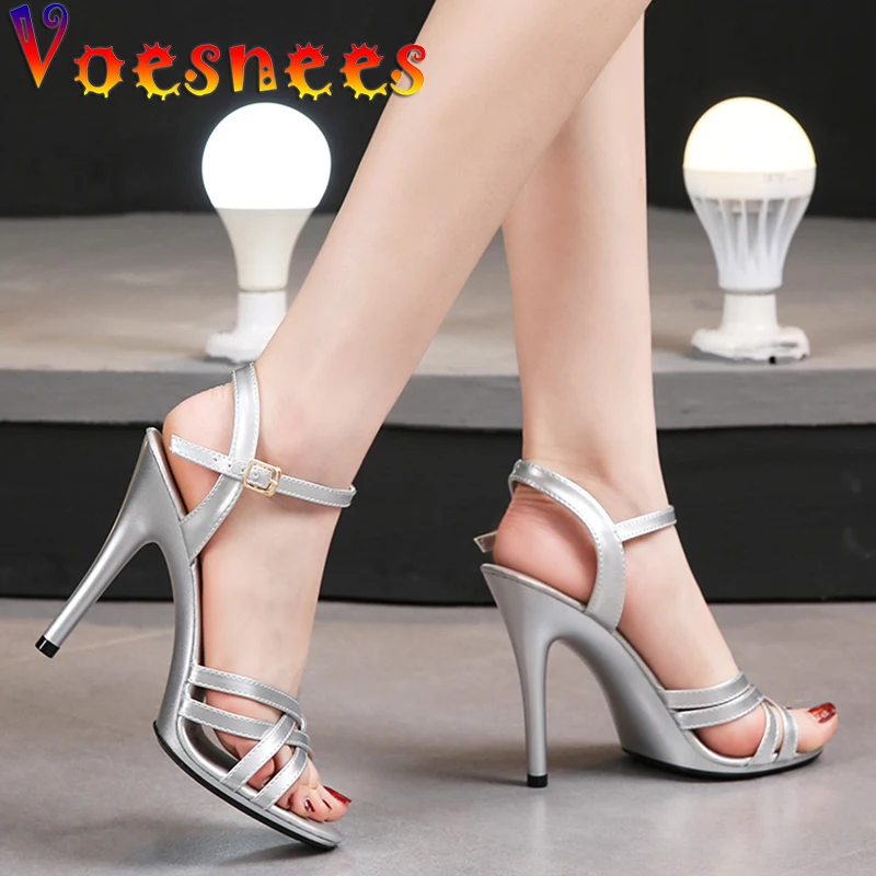 Model Catwalk High Heels Stiletto Sexy Platform 11cm Sandals Female Summer Red party Shoes Woman Sandals Cross Straps Size 43