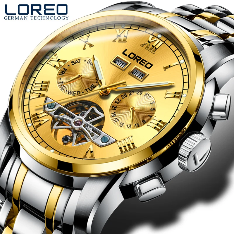 

Luxury Tourbillon Mechanical Watch LOREO Watches 5bar Automatic Watch Sapphire Mirror Luminous Perpetual calendar Montre homme