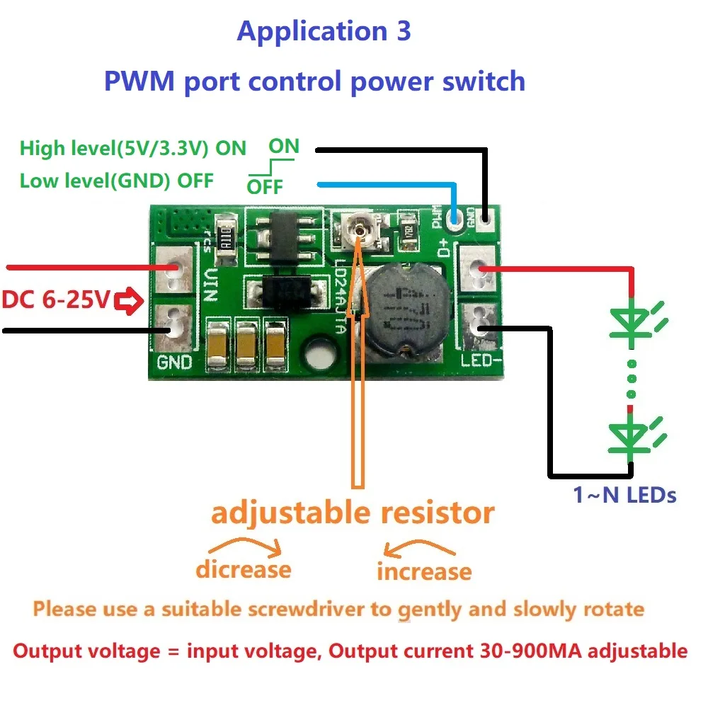 5PCS LD24AJTA DC 9V 12V 18V 24V 20W Adjustable LED Driver PWM Controller DC-DC Step-down Constant Current Converter