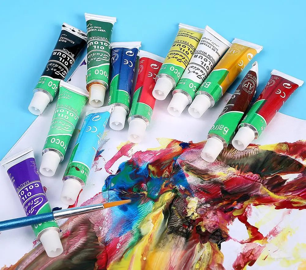 Ginflash 12colors 6ml/tube Professional Oil paints colors painting drawing pigments art supplies set with paint brush