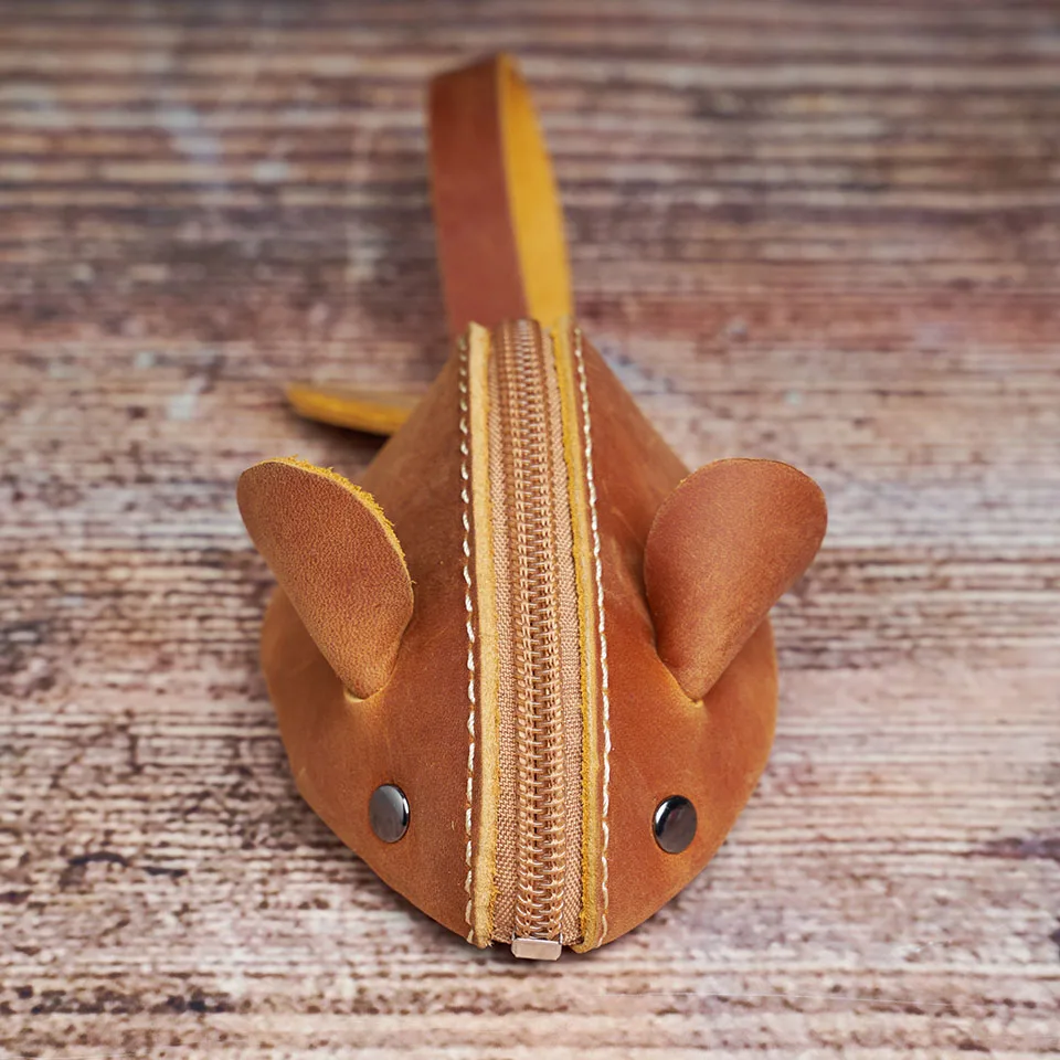Vintage Mini Geldbörse Echtes Leder Kleine Geldbörse Männer Frauen Braun Mode Niedliche Maus Aufbewahrungstasche Trend Reißverschlusstasche NUPUGOO – Detail 6