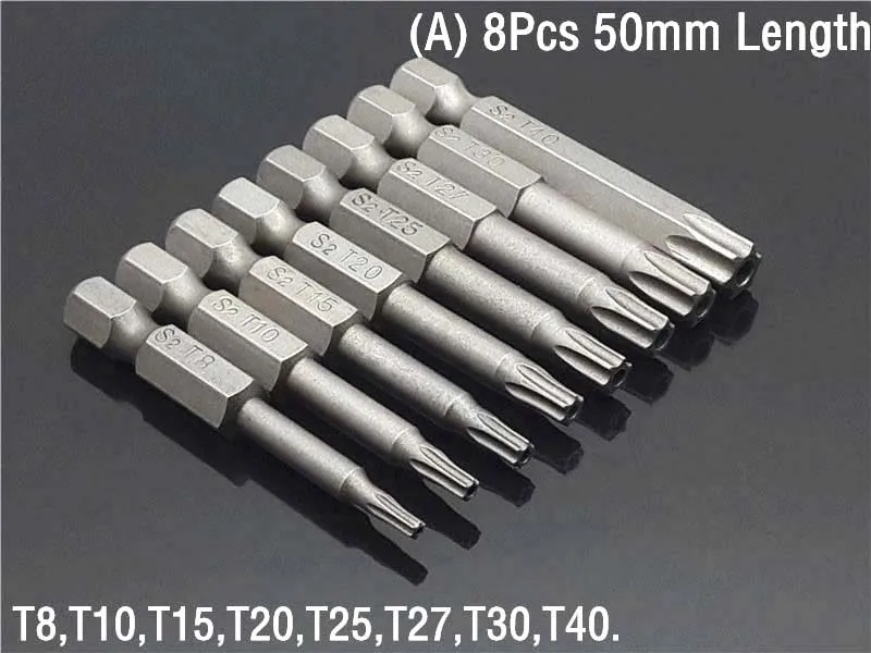 50mm 8 pces ou 12 pces definir segurança inviolável chave de fenda magnética broca parafuso bit driver bits hex torx cabeça plana 1/4 "ferramentas manuais
