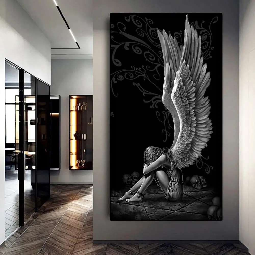 Wang art Angels Demons Wing Girl Canvas Painting Wall Art Poster Prints Picture Cuadros For Living Room Bedroom Home Decor