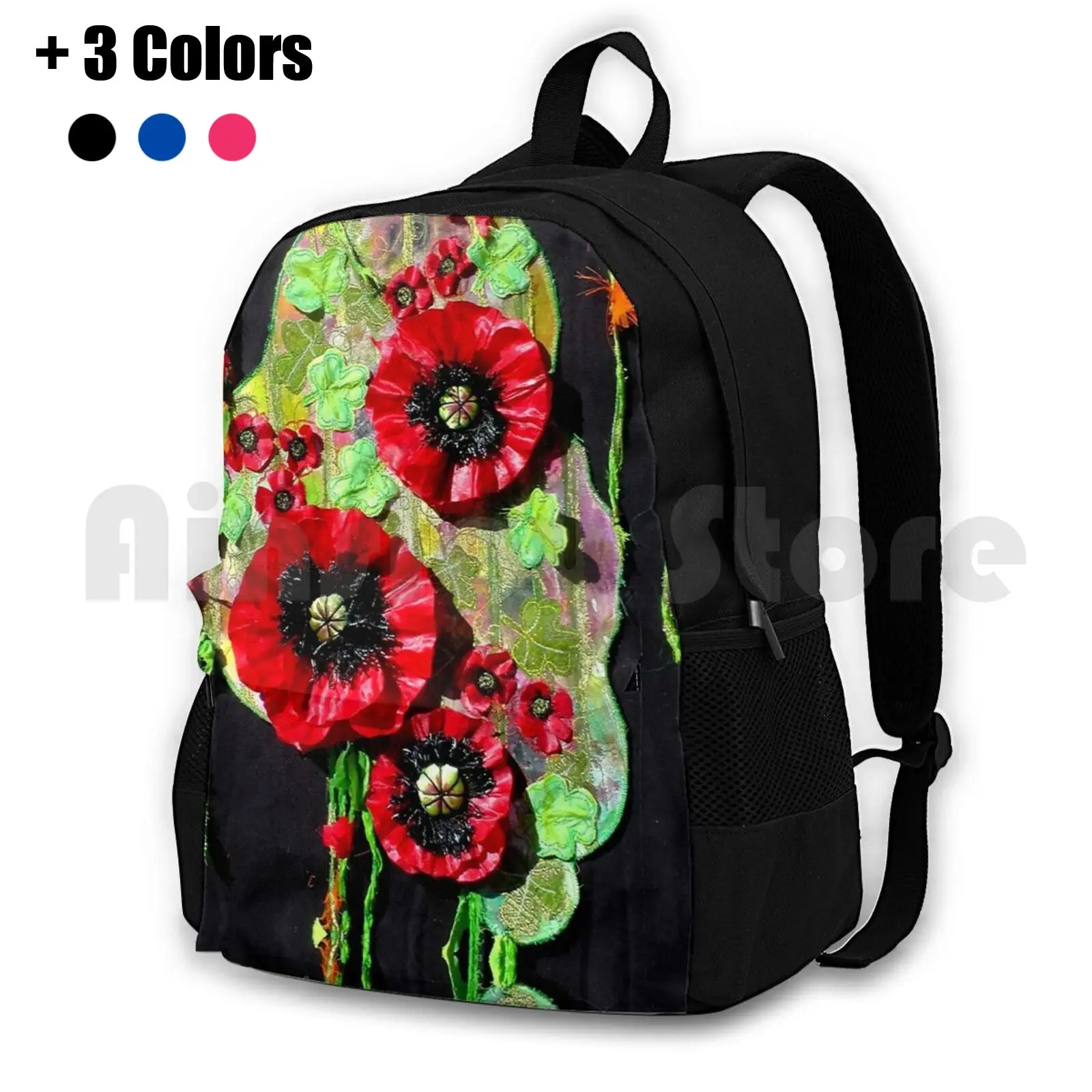 Red Poppy. Textile Art. Outdoor Hiking Backpack Waterproof Camping Travel Poppy Red Flower Nature Poppy Poppy Poppy Picture