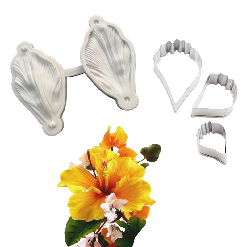 Large Hibiscus Flower Veiners Silicone Mold DIY Fondant Sugar Art Clay Cold porcelain Wax Flowers Mould Gumpaste Cutters CS396