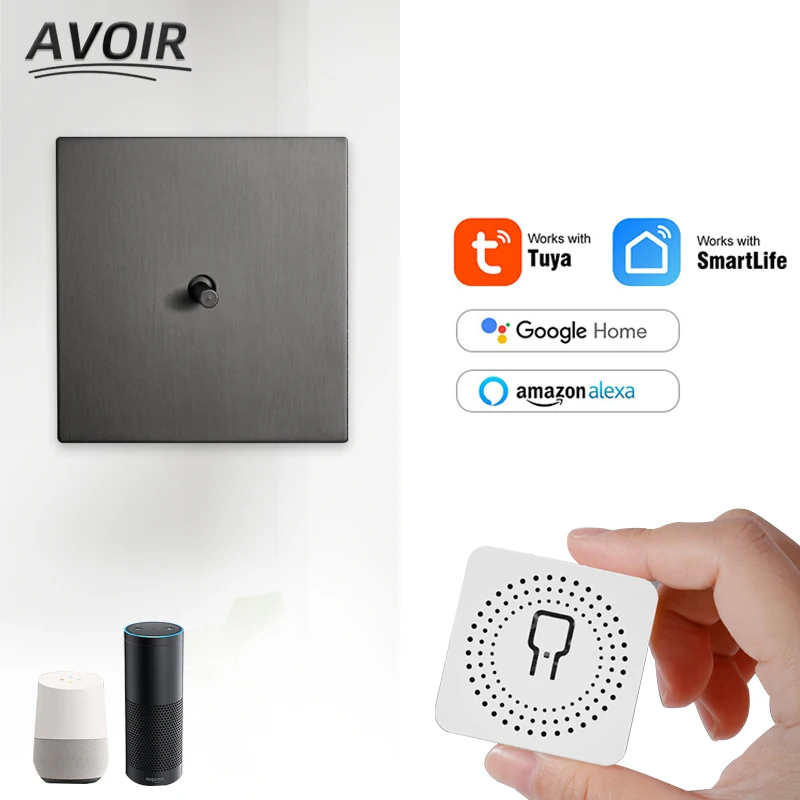 

Avoir Tuya Smart Life Switch Wifi Module Circuit Breaker Control Wall Toggle Switch 2 Gang Gray Stainless Steel Eu Power Socket