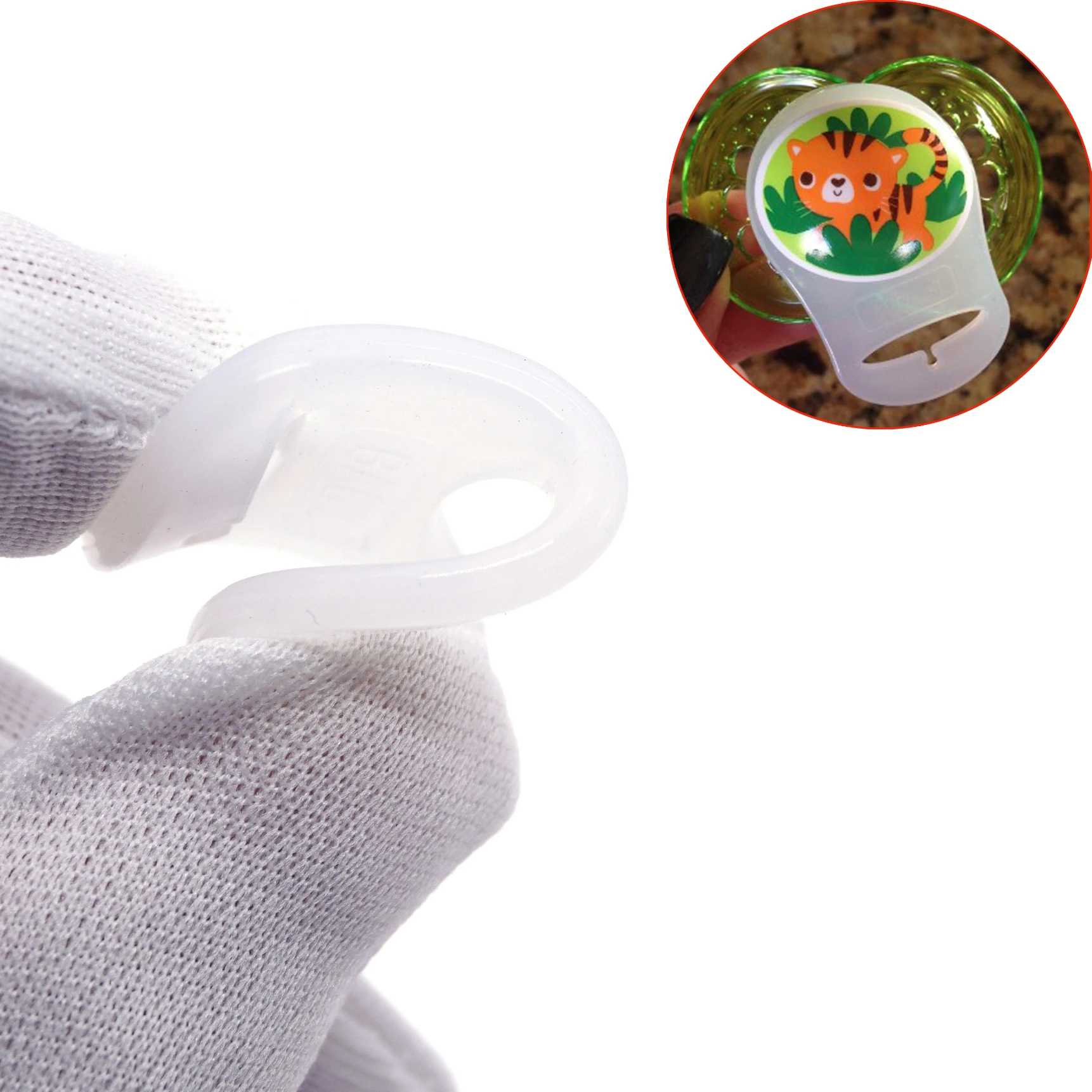 Sutoyuen 100 Pcs Clean Food Grade Transparent Silicone Pacifier Adapter Ring Holder for MAM NUK Dummy O Ring Attache Sucette