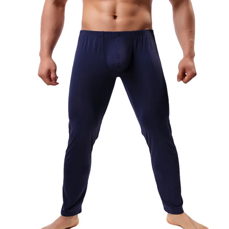 Men Sleep Bottoms Sleepwear Sexy Bugle Pouch Ice Silk Leggings Pants Pajama Lounge Wear Ultra-thin Pyjama Slip Homme Trousers