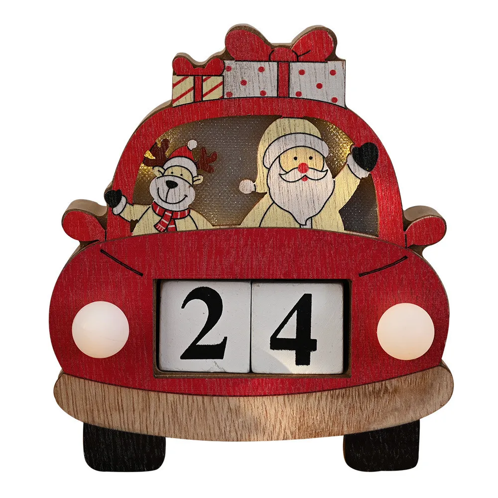 Wooden Calendars Christmas Decorations Santa Claus New Year Ornament Creative Props Decoration Light Ornaments Calendar Pendant