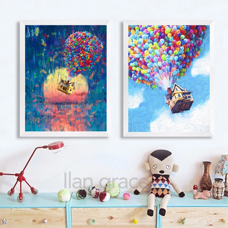 Balloon House UP Movie Print Pixar Poster Oil Painting Wall Art Canvas Painting Adventure Travel Posters Nursery Kids Room Decor image 3