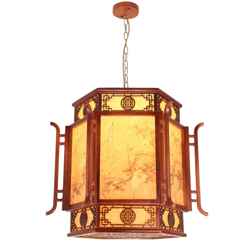 Chinese Vintage Wood Lantern Pendant Lights Imitation Sheepskin Shade Restaurant Dining Room Study Hanging Lights deco Lighting